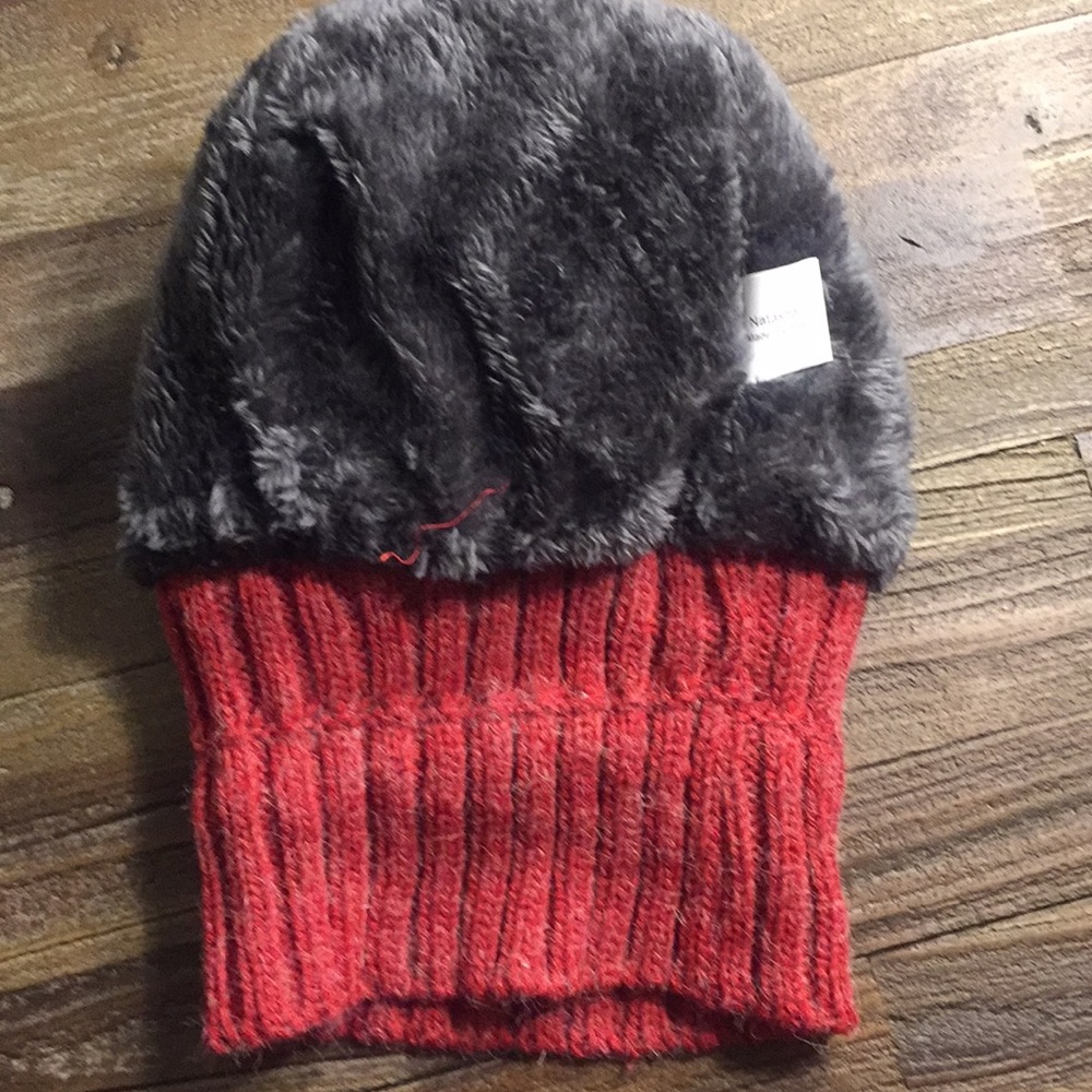 Natasha Buffalo Red Plaid Pom Pom Faux Fur Beanie - Picture 4 of 8